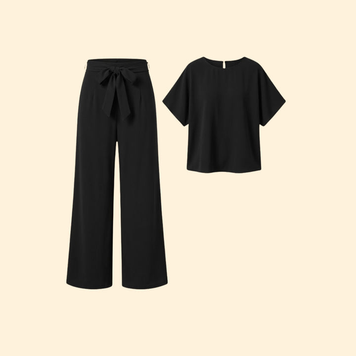 Women’s T-Shirt and Wide-Leg Pants with Tie