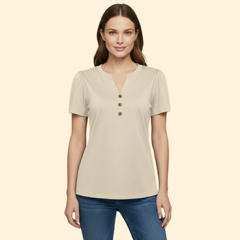 Women’s T-Shirt with Button Neckline Detail