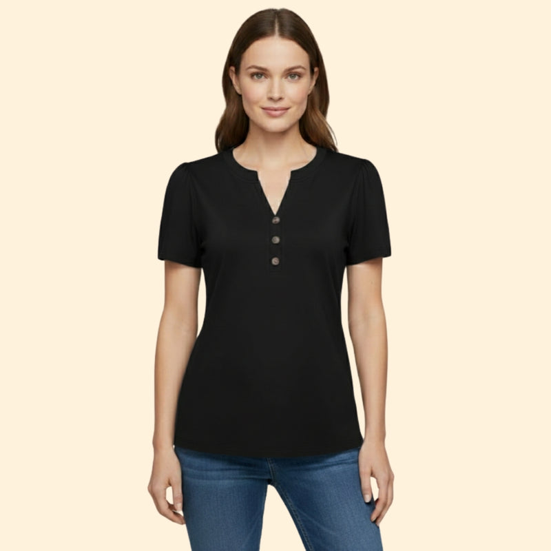 Women’s T-Shirt with Button Neckline Detail