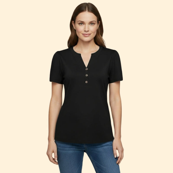 Women’s T-Shirt with Button Neckline Detail