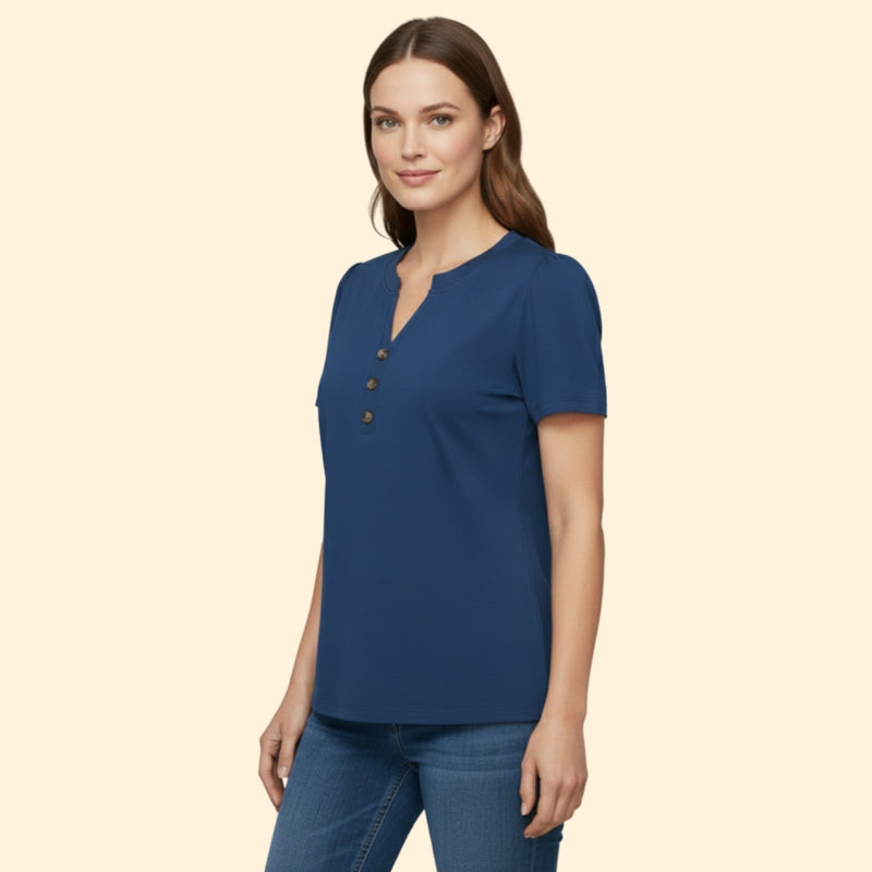 Women’s T-Shirt with Button Neckline Detail