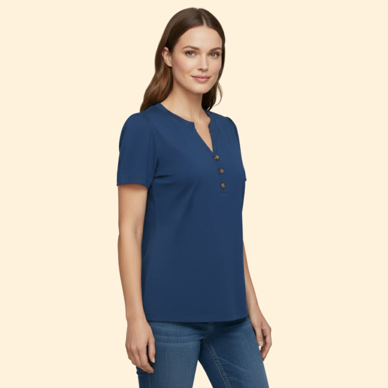Women’s T-Shirt with Button Neckline Detail