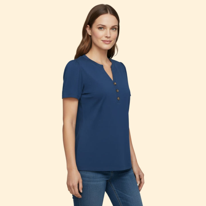 Women’s T-Shirt with Button Neckline Detail