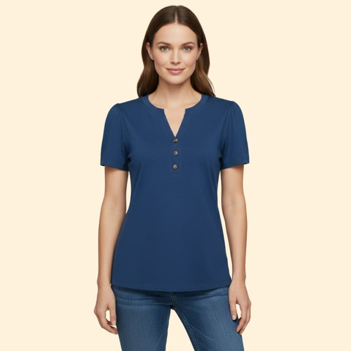 Women’s T-Shirt with Button Neckline Detail