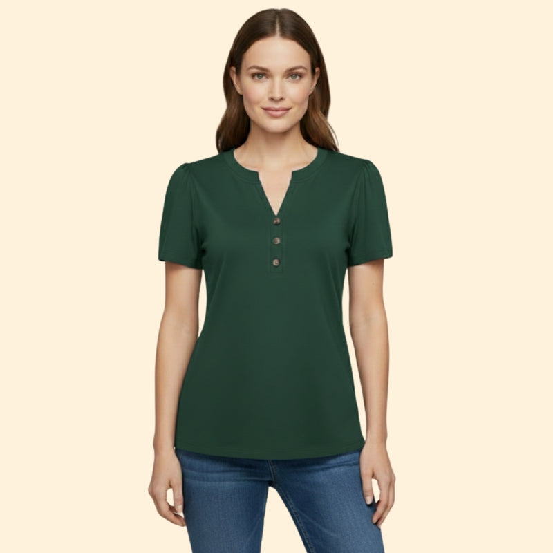 Women’s T-Shirt with Button Neckline Detail
