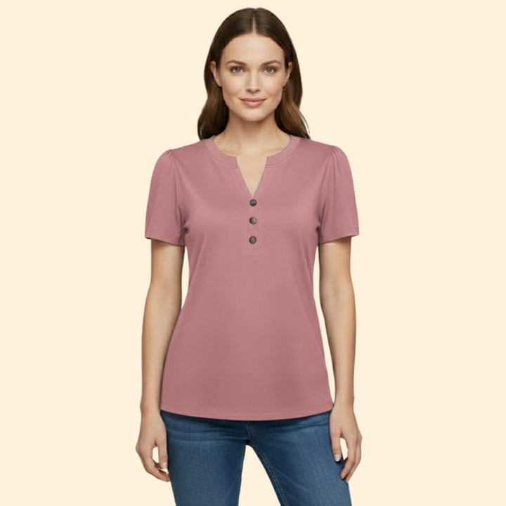 Women’s T-Shirt with Button Neckline Detail