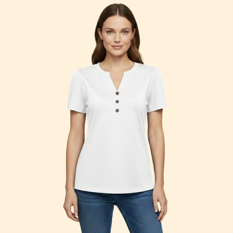 Women’s T-Shirt with Button Neckline Detail