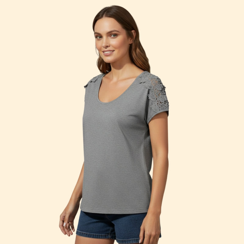 Women’s T-Shirt with Lace Shoulder Detailing