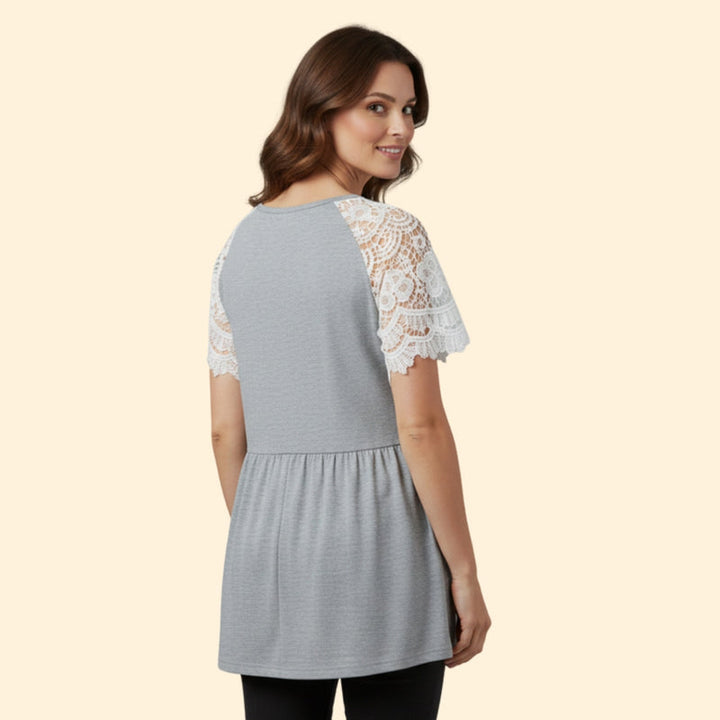 Women’s T-Shirt with Lace Sleeves and Gathered Waist