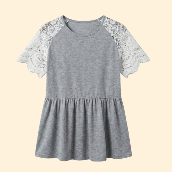 Women’s T-Shirt with Lace Sleeves and Gathered Waist