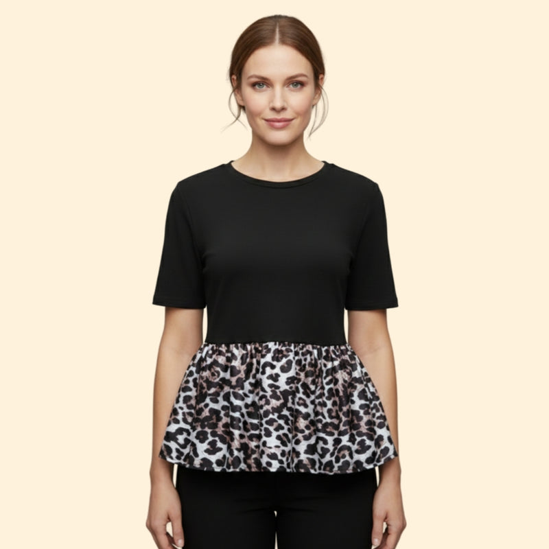 Women’s T-Shirt with Leopard Print Peplum