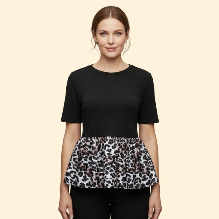 Women’s T-Shirt with Leopard Print Peplum