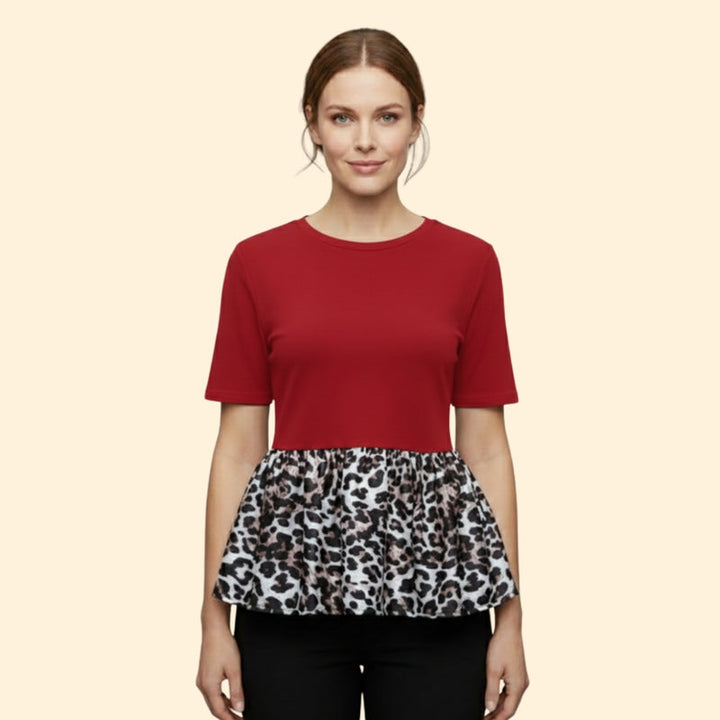Women’s T-Shirt with Leopard Print Peplum