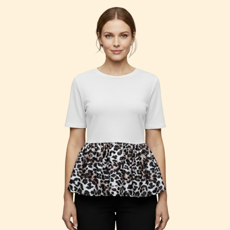 Women’s T-Shirt with Leopard Print Peplum