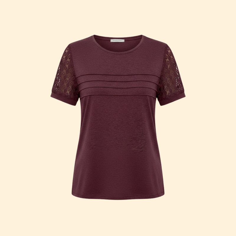 Women’s T-Shirt with Pleated Design and Lace Sleeves