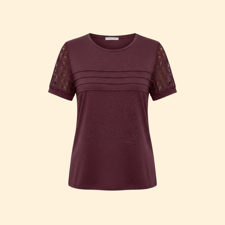 Women’s T-Shirt with Pleated Design and Lace Sleeves