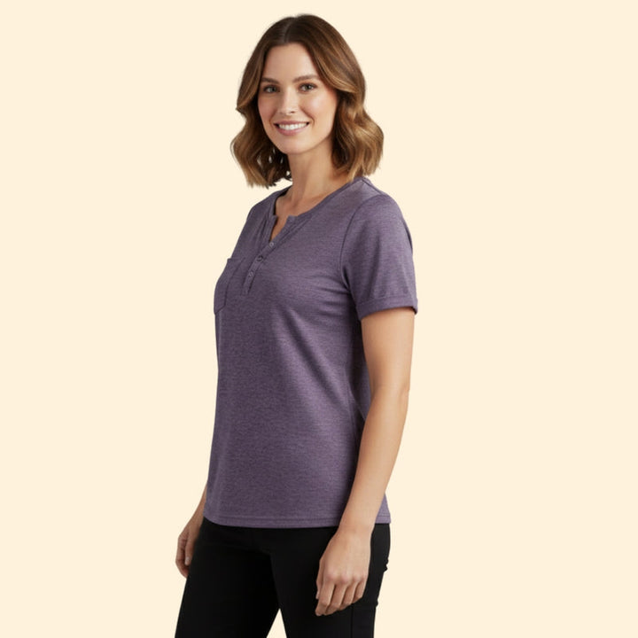 Women’s T-Shirt with Pocket and Button Detail