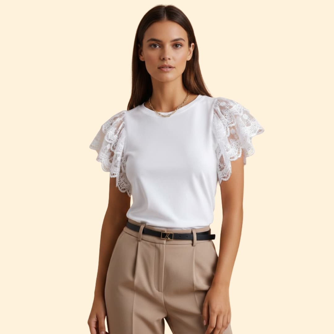 Women’s T-shirt with Elegant Lace Sleeves