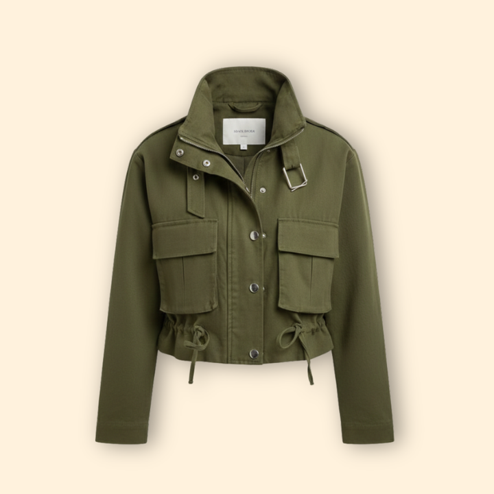 Women’s Bomber Jacket with Adjustable Waist Drawstring