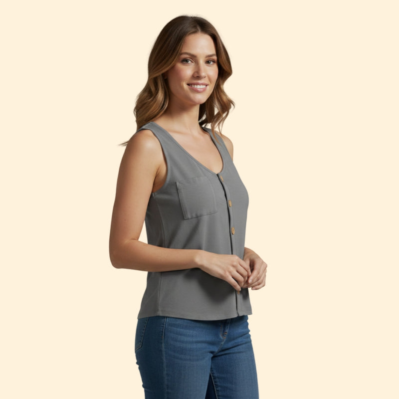 Women’s Tank Top with V-Neck and Buttons