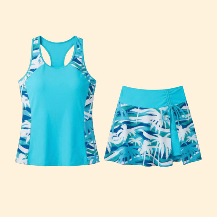 Women’s Tankini Set with Palm Print Skirt