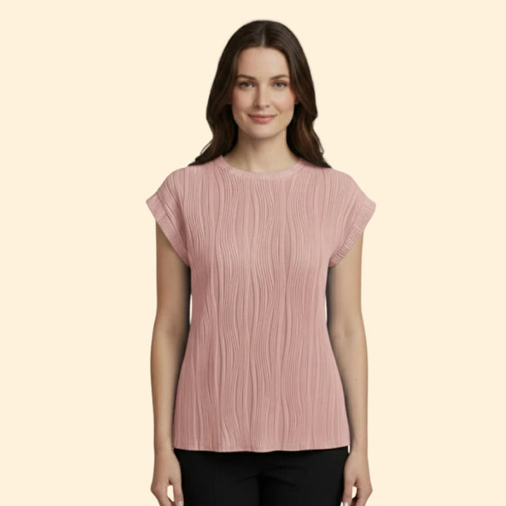 Women’s Textured T-Shirt with Rolled Sleeves