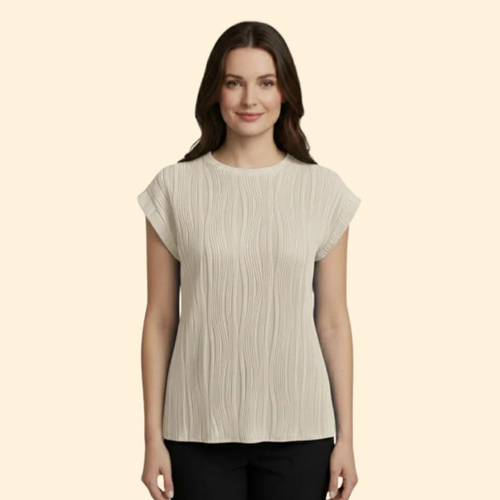 Women’s Textured T-Shirt with Rolled Sleeves