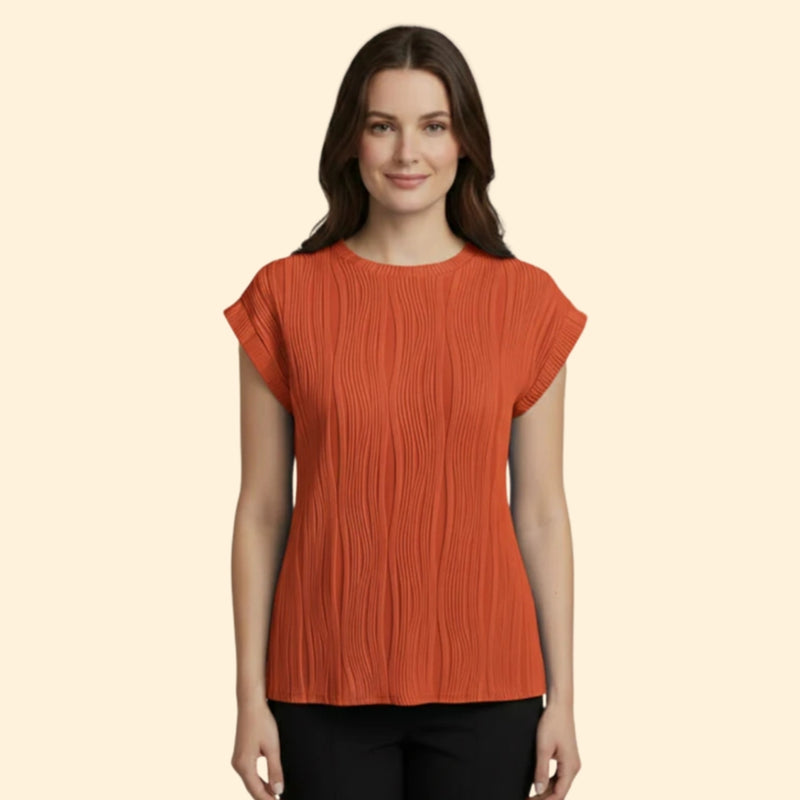 Women’s Textured T-Shirt with Rolled Sleeves