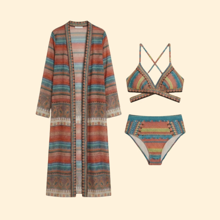 Women’s Three-Piece Bikini Set with Crochet Design