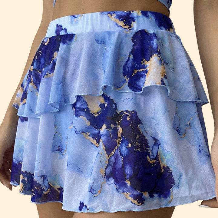 Women’s Three-Piece Bikini Set with Tiered Skirt