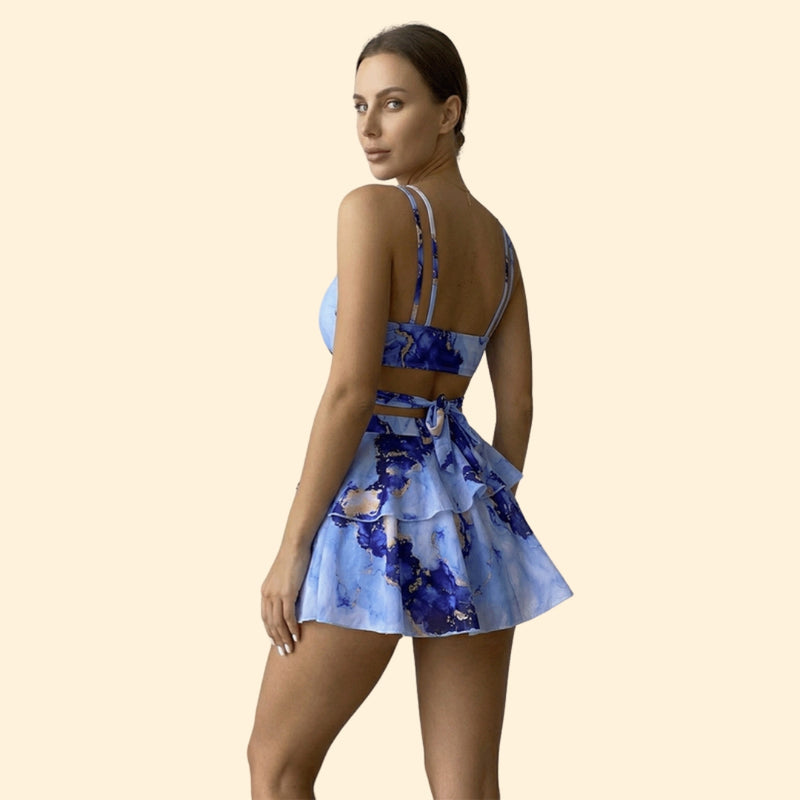 Women’s Three-Piece Bikini Set with Tiered Skirt