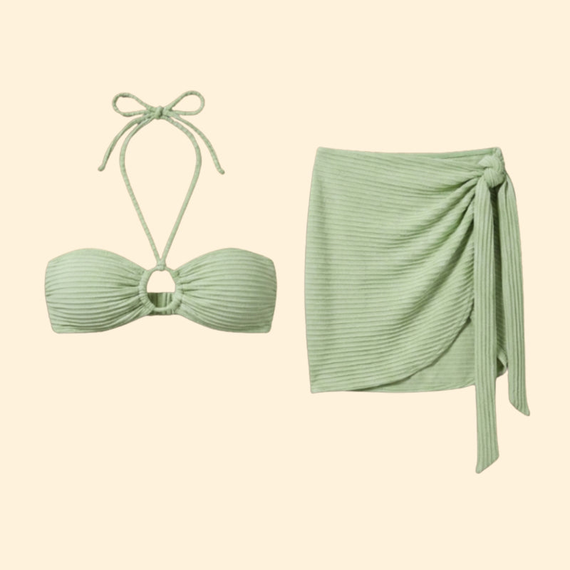 Women’s Three-Piece Swimsuit with Tie Skirt