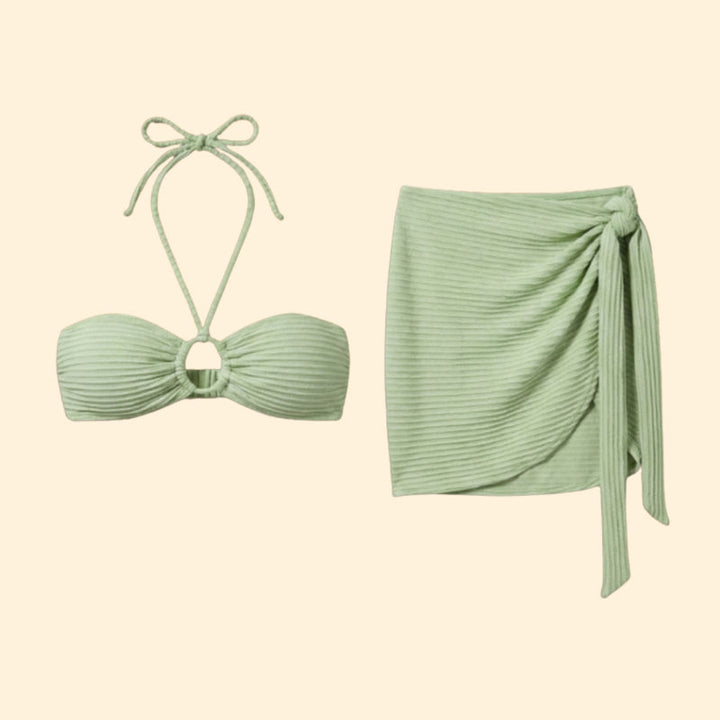 Women’s Three-Piece Swimsuit with Tie Skirt