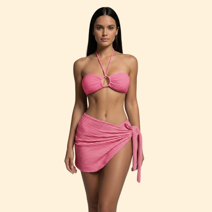 Women’s Three-Piece Swimsuit with Tie Skirt