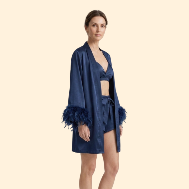 Women’s Three Piece Set with Feather Trim Sleeves
