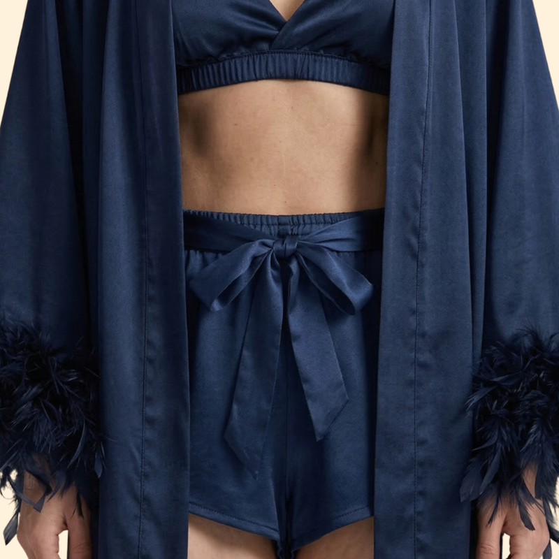 Women’s Three Piece Set with Feather Trim Sleeves