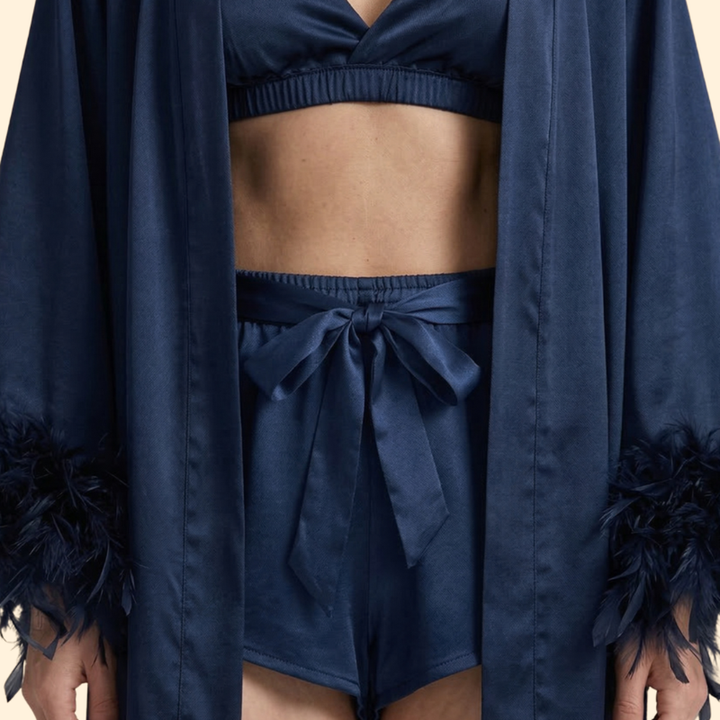 Women’s Three Piece Set with Feather Trim Sleeves