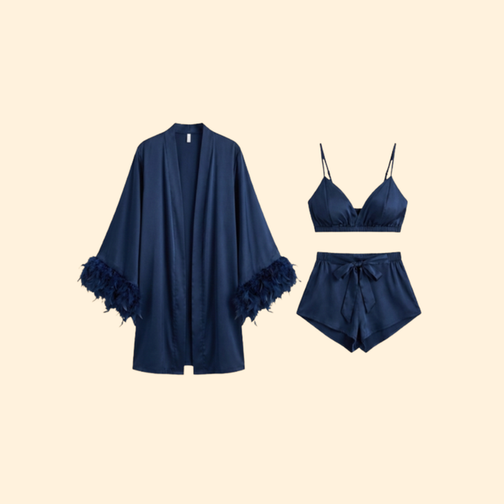 Women’s Three Piece Set with Feather Trim Sleeves