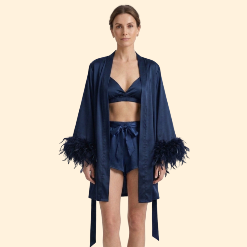 Women’s Three Piece Set with Feather Trim Sleeves