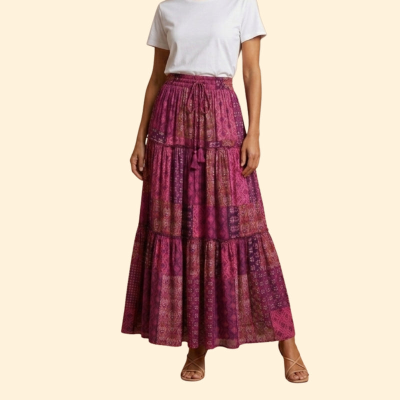 Women’s Tiered Maxi Skirt with Elastic Waist