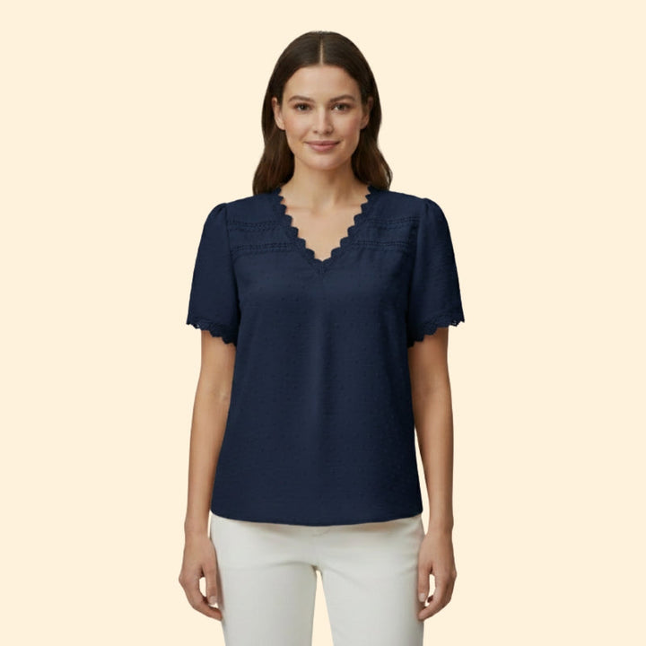 Women’s Top with Lace Trim and Short Sleeves
