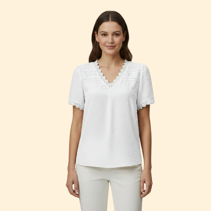 Women’s Top with Lace Trim and Short Sleeves