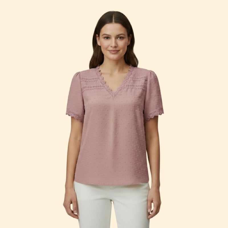 Women’s Top with Lace Trim and Short Sleeves