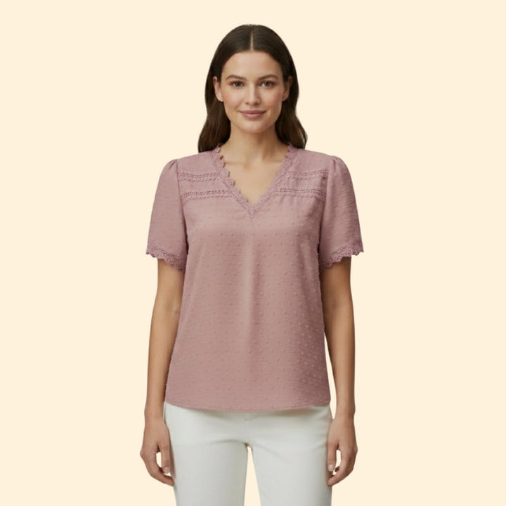 Women’s Top with Lace Trim and Short Sleeves