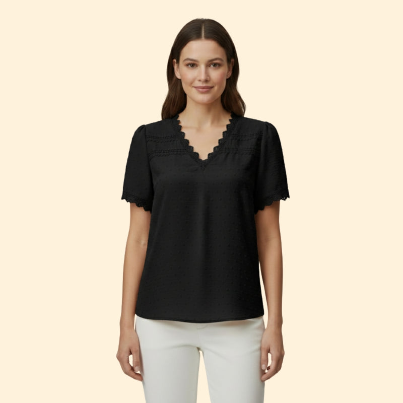 Women’s Top with Lace Trim and Short Sleeves
