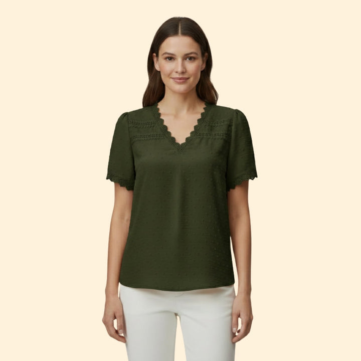 Women’s Top with Lace Trim and Short Sleeves