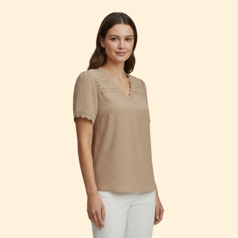 Women’s Top with Lace Trim and Short Sleeves