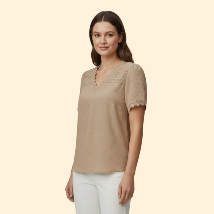 Women’s Top with Lace Trim and Short Sleeves