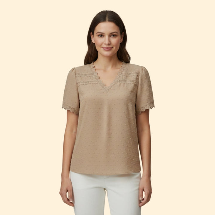 Women’s Top with Lace Trim and Short Sleeves