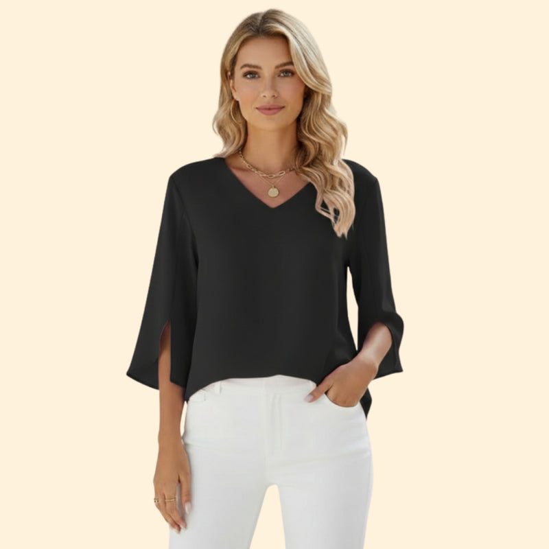 Women’s Top with V-Neck and Flowing Sleeves